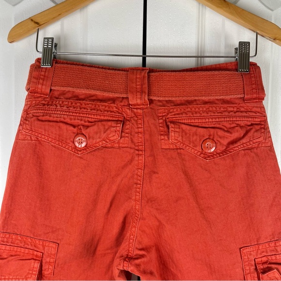 Y2K 2000s Ripstop Cargo Utility Shorts Men’s 28 Burnt Orange Tie Belted Faded - Picture 9 of 15